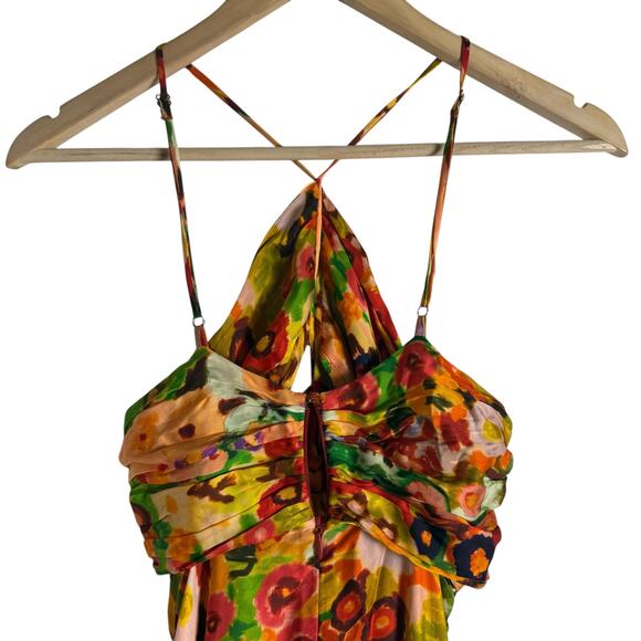 Carolina K Yellow Multicolor Floral Halter Sleeveless Cutout Midi Dress Size S - Picture 9 of 11